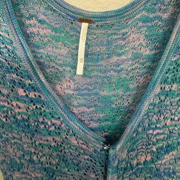Free People Blue Green Space Dyed Henley Midi Long Sweater Cardigan- Size XS - Picture 6 of 7